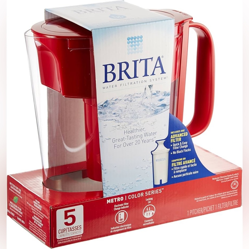 NWT Brand New Brita 5-Cup Water Filter Pitcher - Red